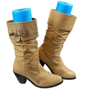 Y2K‎ Dingo Leather Slouch Boots Womens 8M Tan Western Mid-Calf Cowboy Boho Chic